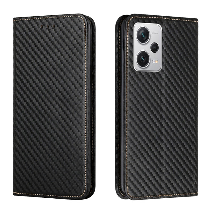 Caja de teléfono de cuero con tapa magnética de textura de fibra de carbono, For Samsung Galaxy A24 4G, For Xiaomi Redmi 12C, For Xiaomi Redmi Note 12 4G Global, For Xiaomi Redmi Note 12 5G Global/Poco X5, For Xiaomi Redmi Note 12 Pro 5G/Poco X5 Pro