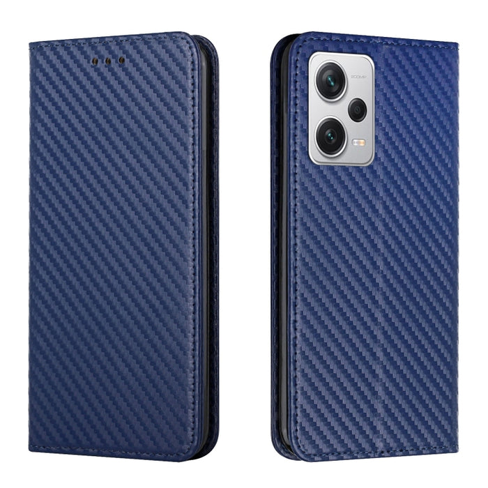 Caja de teléfono de cuero con tapa magnética de textura de fibra de carbono, For Samsung Galaxy A24 4G, For Xiaomi Redmi 12C, For Xiaomi Redmi Note 12 4G Global, For Xiaomi Redmi Note 12 5G Global/Poco X5, For Xiaomi Redmi Note 12 Pro 5G/Poco X5 Pro