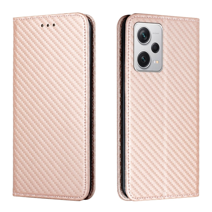 Caja de teléfono de cuero con tapa magnética de textura de fibra de carbono, For Samsung Galaxy A24 4G, For Xiaomi Redmi 12C, For Xiaomi Redmi Note 12 4G Global, For Xiaomi Redmi Note 12 5G Global/Poco X5, For Xiaomi Redmi Note 12 Pro 5G/Poco X5 Pro
