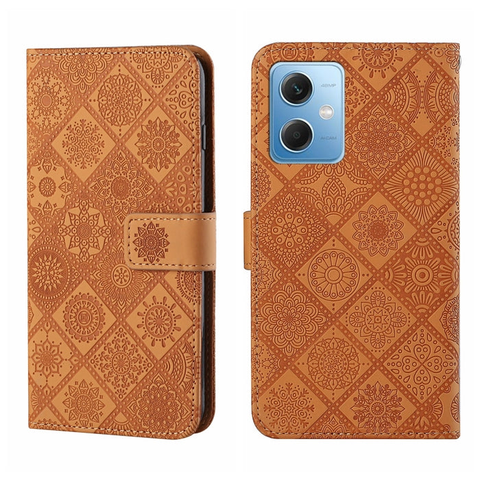 Estuche para teléfono de cuero con patrón en relieve de estilo étnico, For Samsung Galaxy A24 4G, For Xiaomi Redmi 12C, For Xiaomi Redmi Note 12 4G Global, For Xiaomi Redmi Note 12 5G Global/Poco X5, For Xiaomi Redmi Note 12 Pro 5G/Poco X5 Pro