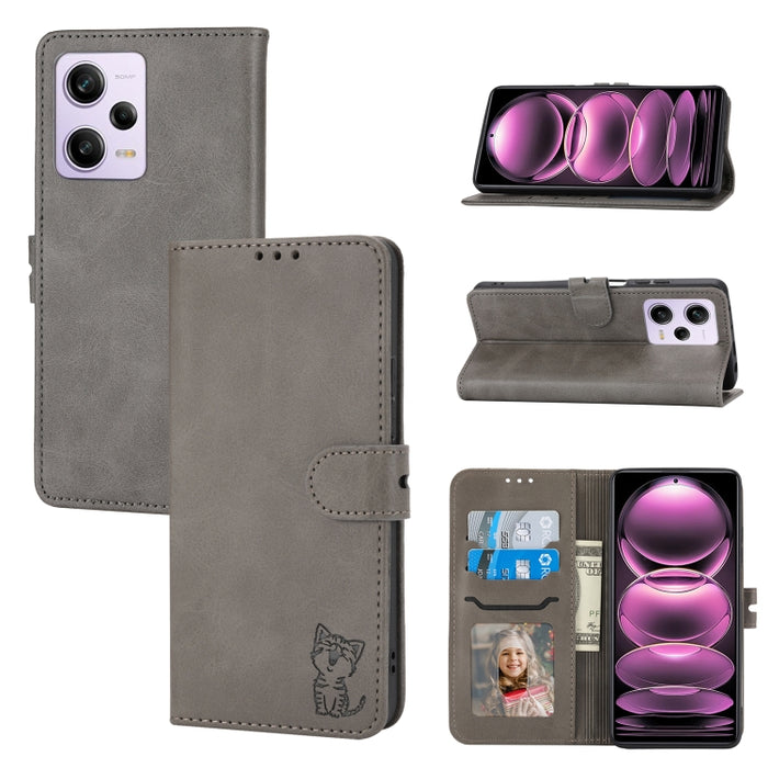 Funda de cuero para teléfono con diseño de gato feliz en relieve, For Xiaomi Redmi Note 12 5G Global, For Xiaomi Redmi Note 12 Pro 5G Global, For Xiaomi Redmi Note 12 Pro+ 5G Global, For Xiaomi 12T/12T Pro/Redmi K50 Ultra, For Xiaomi 13, For Xiaomi 13 ...