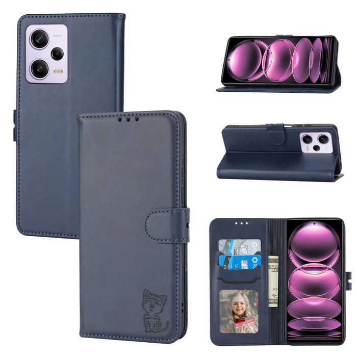 Funda de cuero para teléfono con diseño de gato feliz en relieve, For Xiaomi Redmi Note 12 5G Global, For Xiaomi Redmi Note 12 Pro 5G Global, For Xiaomi Redmi Note 12 Pro+ 5G Global, For Xiaomi 12T/12T Pro/Redmi K50 Ultra, For Xiaomi 13, For Xiaomi 13 ...