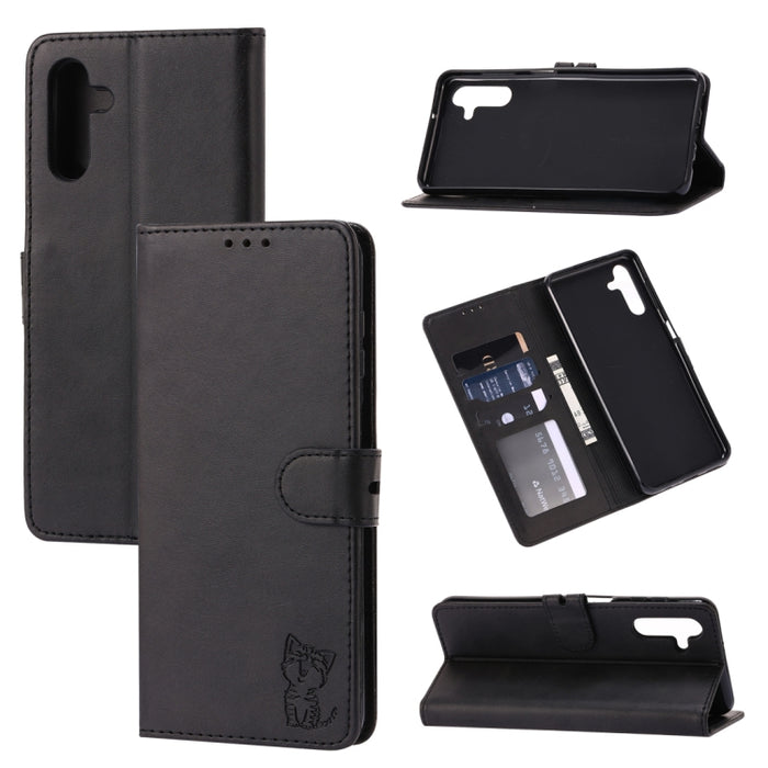 Funda de cuero para teléfono con diseño de gato feliz en relieve, For Xiaomi Redmi Note 12 5G Global, For Xiaomi Redmi Note 12 Pro 5G Global, For Xiaomi Redmi Note 12 Pro+ 5G Global, For Xiaomi 12T/12T Pro/Redmi K50 Ultra, For Xiaomi 13, For Xiaomi 13 ...