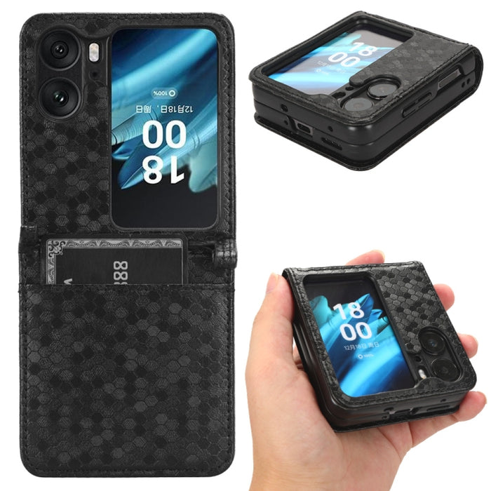 Estuche para teléfono de cuero con textura de punto de panal, For OPPO Find N2 Flip, For OPPO Find N2, For Realme C55 4G, For Realme V30 / V30T 5G, For TCL 403, For vivo V27e / S16e, For Nokia G22 4G, For Samsung Galaxy A24 4G                          ...
