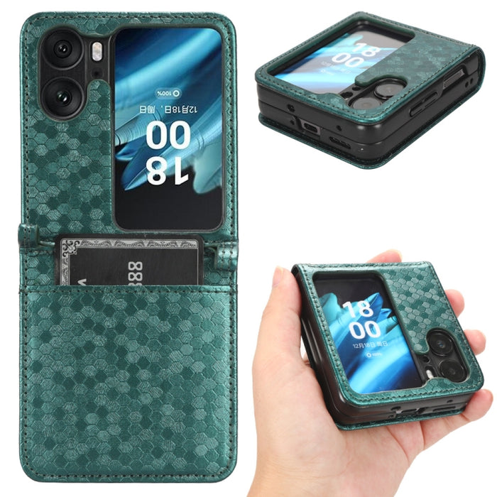 Estuche para teléfono de cuero con textura de punto de panal, For OPPO Find N2 Flip, For OPPO Find N2, For Realme C55 4G, For Realme V30 / V30T 5G, For TCL 403, For vivo V27e / S16e, For Nokia G22 4G, For Samsung Galaxy A24 4G                          ...