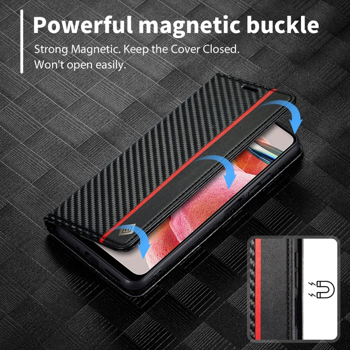 LC.IMEEKE Funda de cuero de fibra de carbono para teléfono, For Xiaomi Redmi Note 12 4G Global