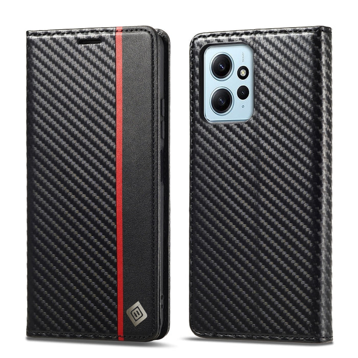 LC.IMEEKE Funda de cuero de fibra de carbono para teléfono, For Xiaomi Redmi Note 12 4G Global