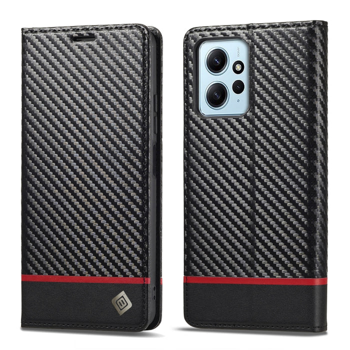 LC.IMEEKE Funda de cuero de fibra de carbono para teléfono, For Xiaomi Redmi Note 12 4G Global