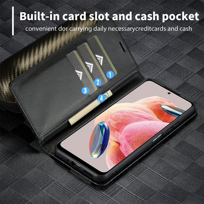 LC.IMEEKE Funda de cuero de fibra de carbono para teléfono, For Xiaomi Redmi Note 12 4G Global