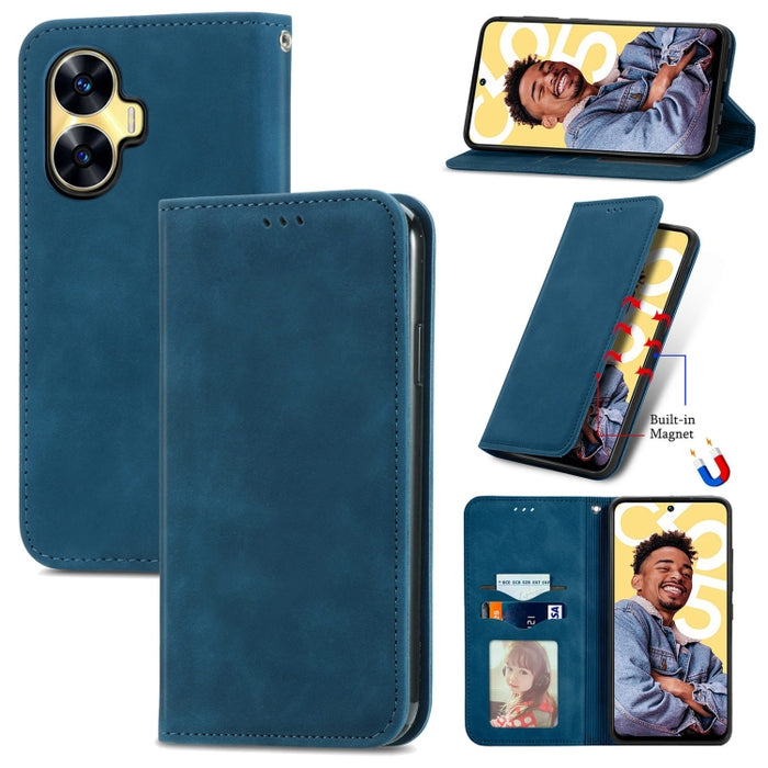 Estuche para teléfono de cuero magnético con sensación de piel retro, For Samsung Galaxy A14 5G, For Samsung Galaxy A54 5G, For Honor Magic5 Lite, For Kyocera Android One S10, For Realme C55, For Xiaomi 13 Lite