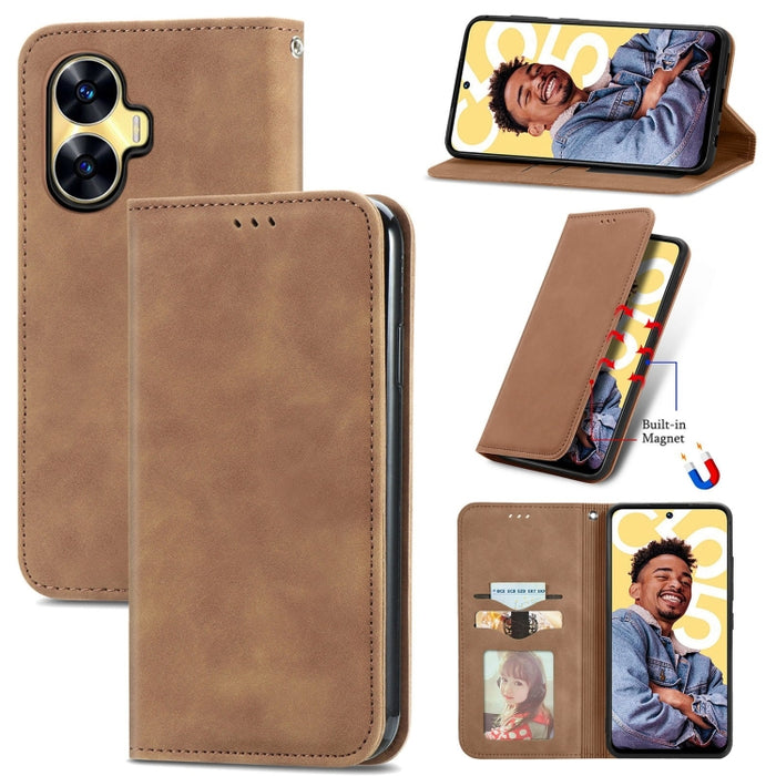 Estuche para teléfono de cuero magnético con sensación de piel retro, For Samsung Galaxy A14 5G, For Samsung Galaxy A54 5G, For Honor Magic5 Lite, For Kyocera Android One S10, For Realme C55, For Xiaomi 13 Lite
