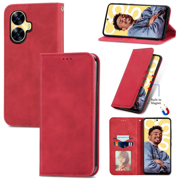 Estuche para teléfono de cuero magnético con sensación de piel retro, For Samsung Galaxy A14 5G, For Samsung Galaxy A54 5G, For Honor Magic5 Lite, For Kyocera Android One S10, For Realme C55, For Xiaomi 13 Lite