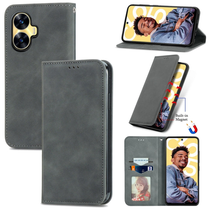 Estuche para teléfono de cuero magnético con sensación de piel retro, For Samsung Galaxy A14 5G, For Samsung Galaxy A54 5G, For Honor Magic5 Lite, For Kyocera Android One S10, For Realme C55, For Xiaomi 13 Lite