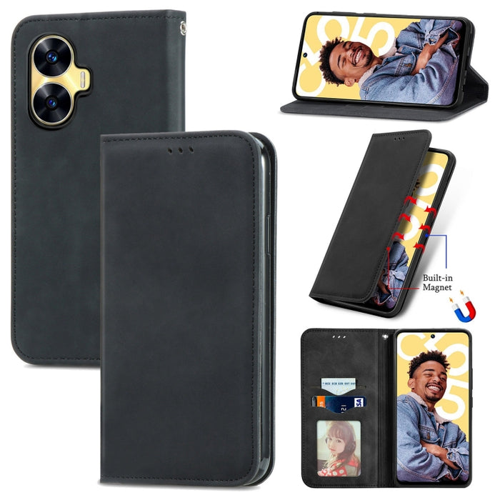 Estuche para teléfono de cuero magnético con sensación de piel retro, For Samsung Galaxy A14 5G, For Samsung Galaxy A54 5G, For Honor Magic5 Lite, For Kyocera Android One S10, For Realme C55, For Xiaomi 13 Lite