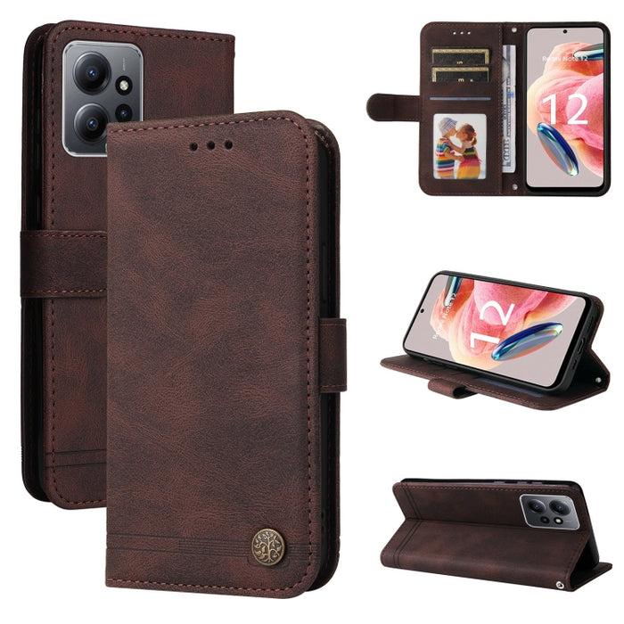 Skin Feel Life Tree Funda de piel para teléfono con botón de metal, For Xiaomi Redmi Note 12 4G Global, For Honor Magic5 Pro, For Samsung Galaxy M14 5G