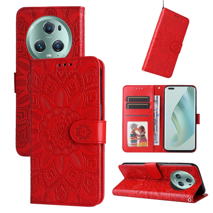 Estuche para teléfono de cuero con estampado de girasol en relieve, For Xiaomi Redmi Note 12 4G Global, For Honor Magic5 Pro, For Samsung Galaxy M14 5G