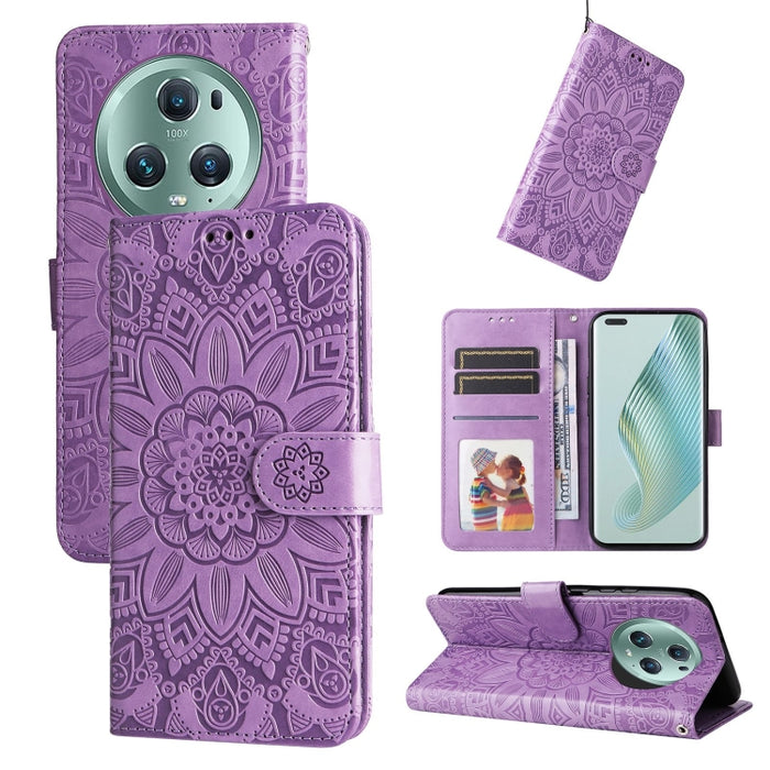 Estuche para teléfono de cuero con estampado de girasol en relieve, For Xiaomi Redmi Note 12 4G Global, For Honor Magic5 Pro, For Samsung Galaxy M14 5G