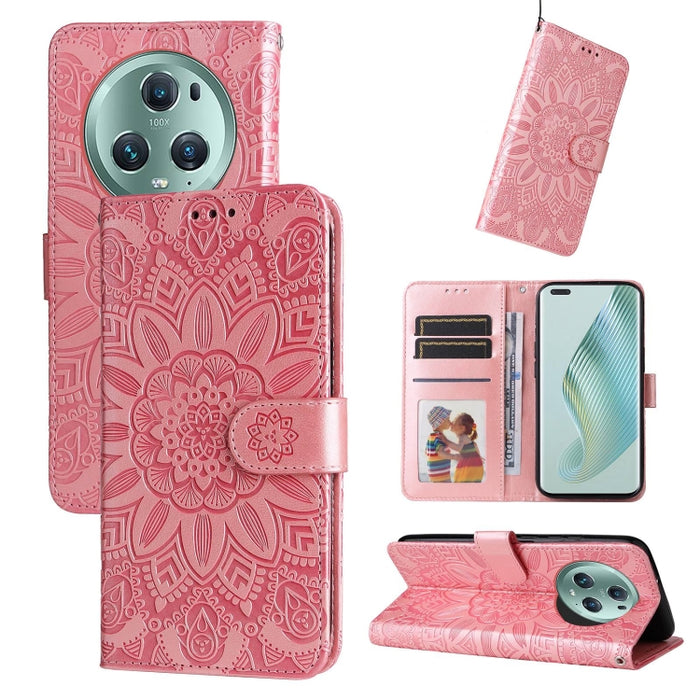 Estuche para teléfono de cuero con estampado de girasol en relieve, For Xiaomi Redmi Note 12 4G Global, For Honor Magic5 Pro, For Samsung Galaxy M14 5G