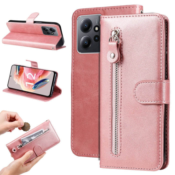 Estuche para teléfono de cuero con cremallera y textura de becerro, For Xiaomi Redmi Note 12 4G Global, For Honor Magic5 Pro, For Samsung Galaxy M14 5G