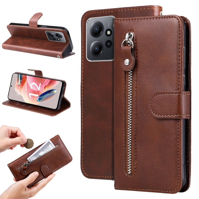 Estuche para teléfono de cuero con cremallera y textura de becerro, For Xiaomi Redmi Note 12 4G Global, For Honor Magic5 Pro, For Samsung Galaxy M14 5G