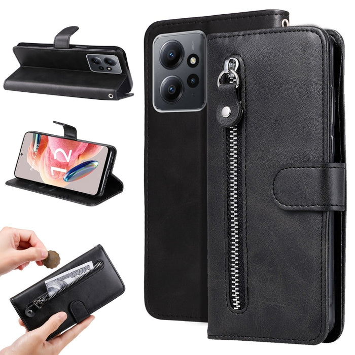 Estuche para teléfono de cuero con cremallera y textura de becerro, For Xiaomi Redmi Note 12 4G Global, For Honor Magic5 Pro, For Samsung Galaxy M14 5G