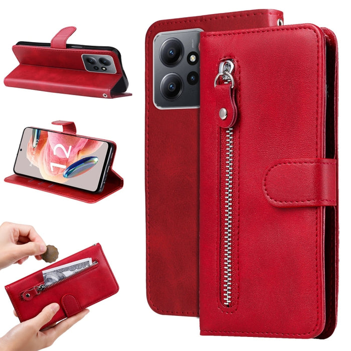 Estuche para teléfono de cuero con cremallera y textura de becerro, For Xiaomi Redmi Note 12 4G Global, For Honor Magic5 Pro, For Samsung Galaxy M14 5G