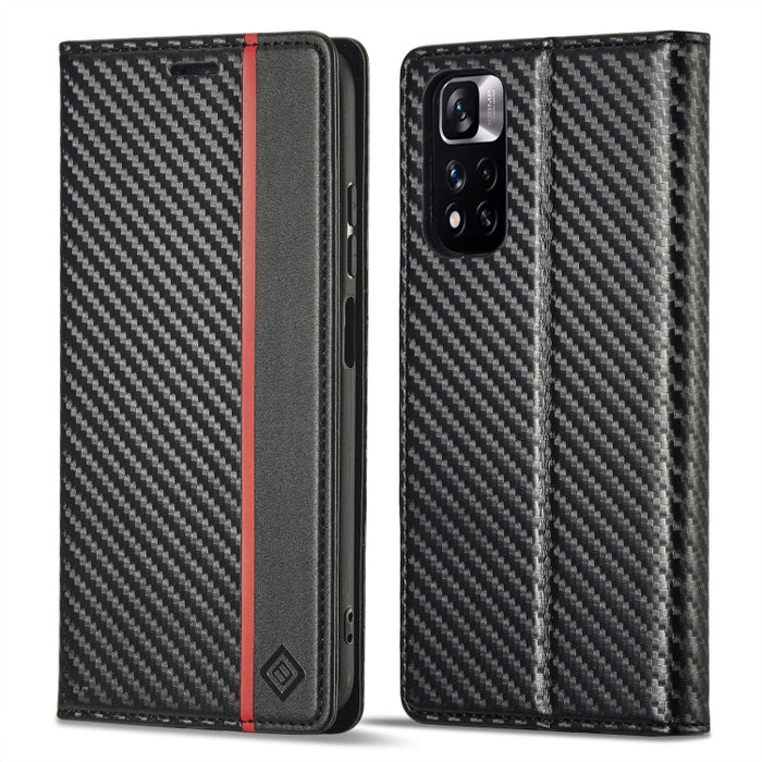 LC.IMEEKE Funda de cuero de fibra de carbono para teléfono, For Xiaomi Redmi Note 12 Pro 4G Global