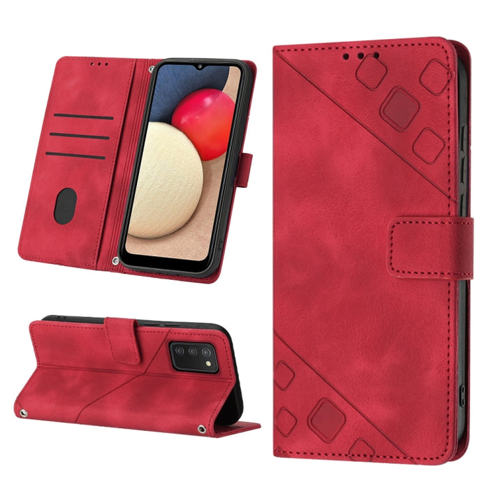 Estuche para teléfono de cuero en relieve con tacto de piel, For Samsung Galaxy A02s 164mm, For Samsung Galaxy A02s 166mm, For Samsung Galaxy A03 166mm EU Version, For Samsung Galaxy A03 164mm Global, For Samsung Galaxy A23 JP Version                  ...