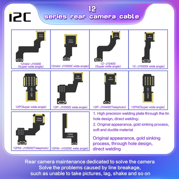 Cable de cámara con teleobjetivo trasero i2C, For iPhone XS / XS Max J4000, For iPhone 11 Pro / 11 Pro Max J7300, For iPhone 12 Pro J10400, For iPhone 12 Pro Max J10500