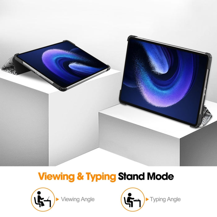 Estuche para tableta inteligente de cuero con soporte de 3 pliegues pintado Custer, For Xiaomi Pad 6 / 6 Pro