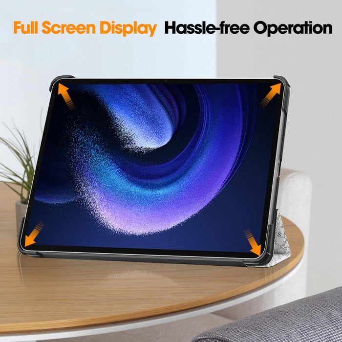 Estuche para tableta inteligente de cuero con soporte de 3 pliegues pintado Custer, For Xiaomi Pad 6 / 6 Pro