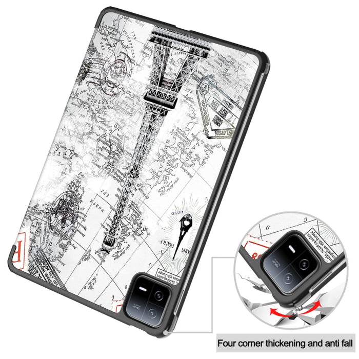 Estuche para tableta inteligente de cuero con soporte de 3 pliegues pintado Custer, For Xiaomi Pad 6 / 6 Pro