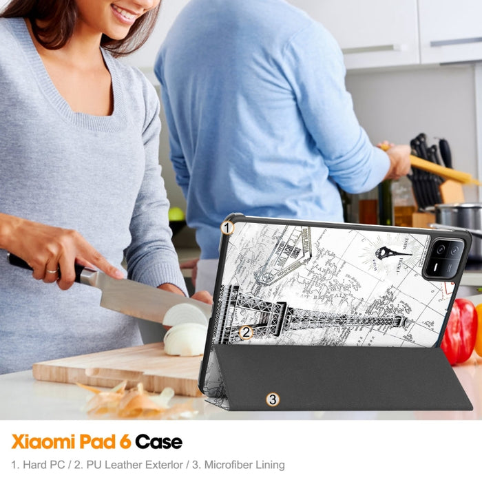 Estuche para tableta inteligente de cuero con soporte de 3 pliegues pintado Custer, For Xiaomi Pad 6 / 6 Pro