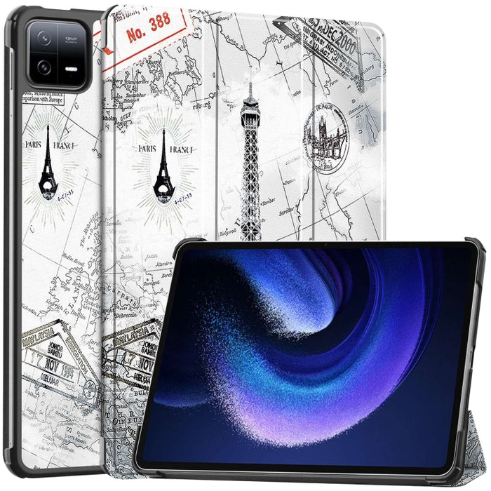 Estuche para tableta inteligente de cuero con soporte de 3 pliegues pintado Custer, For Xiaomi Pad 6 / 6 Pro