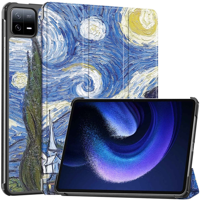 Estuche para tableta inteligente de cuero con soporte de 3 pliegues pintado Custer, For Xiaomi Pad 6 / 6 Pro