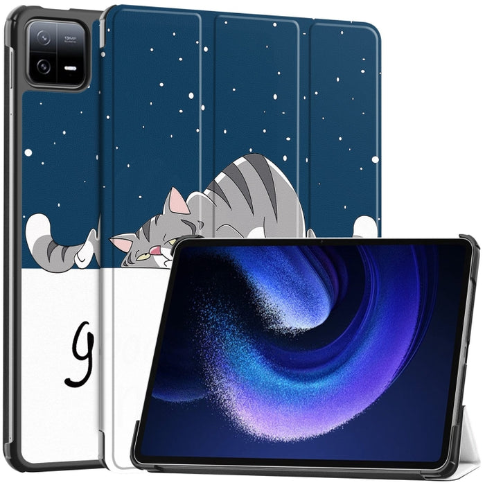 Estuche para tableta inteligente de cuero con soporte de 3 pliegues pintado Custer, For Xiaomi Pad 6 / 6 Pro