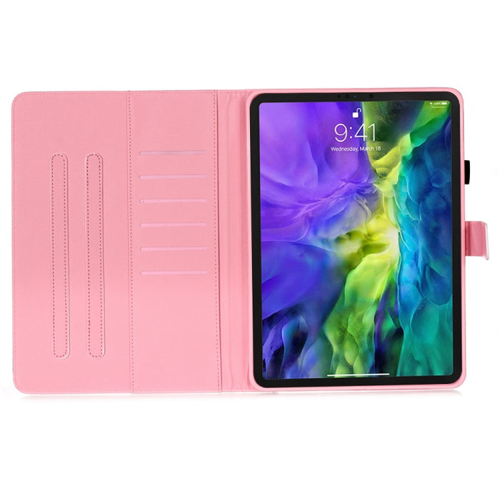 Estuche de cuero con tapa horizontal de dibujo en color 3D, con función de reposo / activación y soporte y tarjetero y billetera