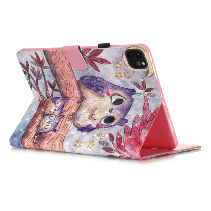 Estuche de cuero con tapa horizontal de dibujo en color 3D, con función de reposo / activación y soporte y tarjetero y billetera