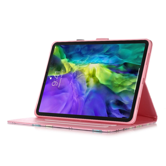 Estuche de cuero con tapa horizontal de dibujo en color 3D, con función de reposo / activación y soporte y tarjetero y billetera