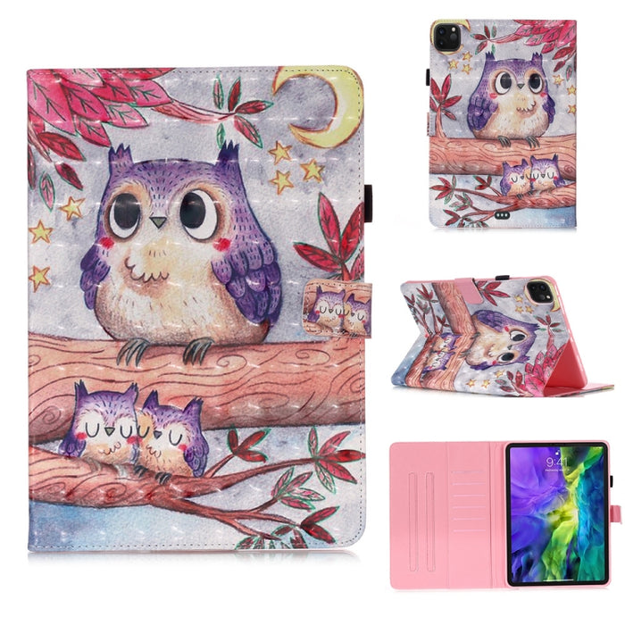 Estuche de cuero con tapa horizontal de dibujo en color 3D, con función de reposo / activación y soporte y tarjetero y billetera