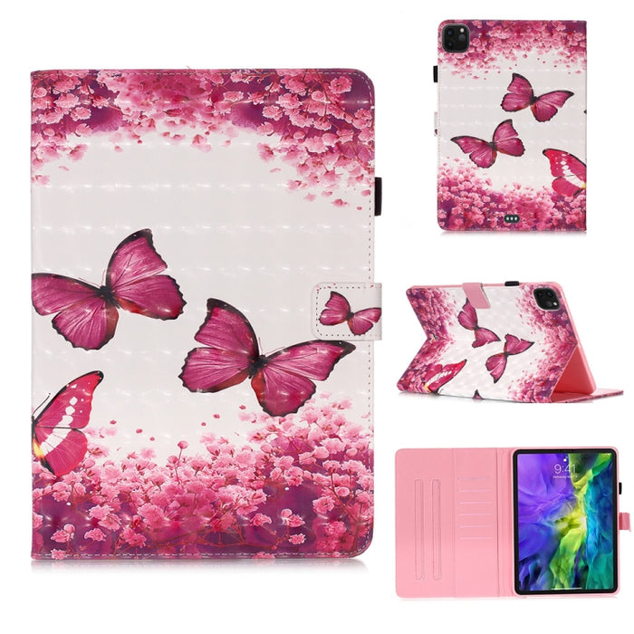 Estuche de cuero con tapa horizontal de dibujo en color 3D, con función de reposo / activación y soporte y tarjetero y billetera