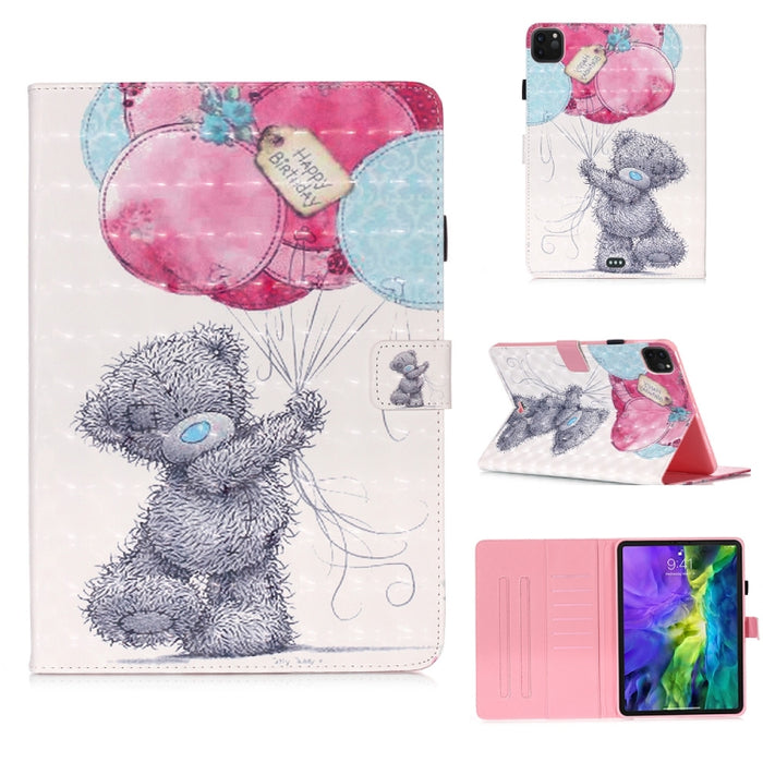 Estuche de cuero con tapa horizontal de dibujo en color 3D, con función de reposo / activación y soporte y tarjetero y billetera