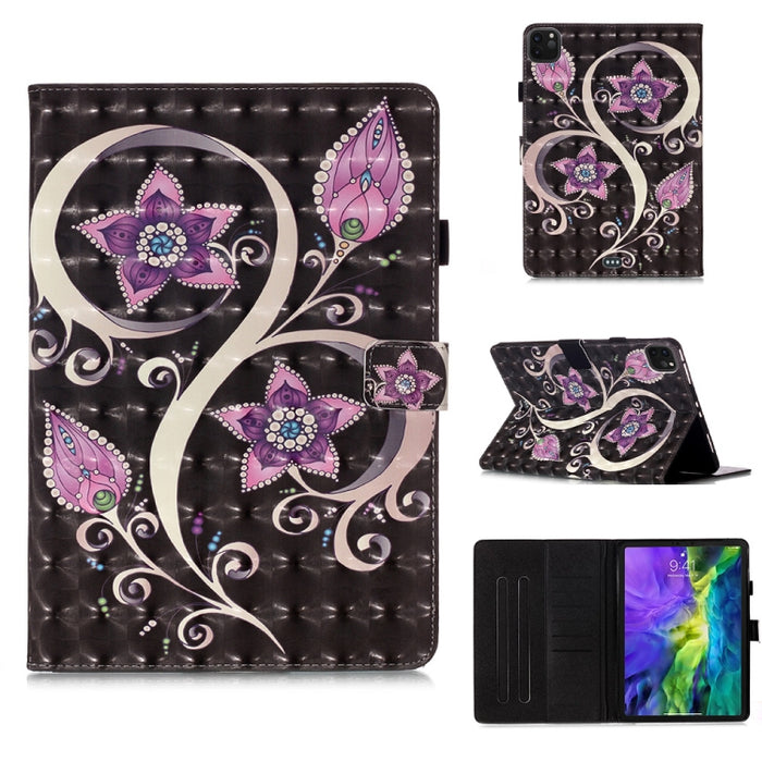 Estuche de cuero con tapa horizontal de dibujo en color 3D, con función de reposo / activación y soporte y tarjetero y billetera