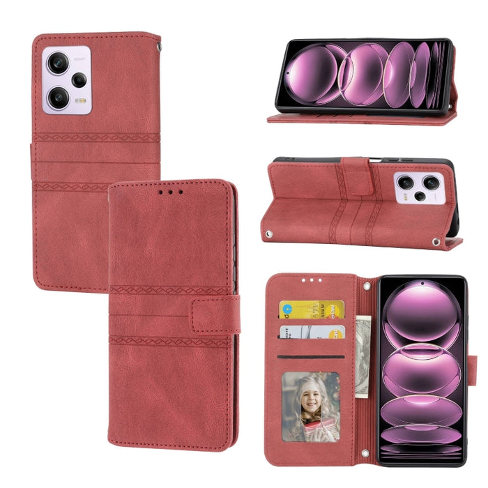 Estuche para teléfono de cuero con rayas en relieve, For Motorola Moto G Play 5G, For Motorola Moto G Stylus 5G 2023, For Xiaomi Redmi Note 12 5G Global, For Xiaomi Redmi Note 12 Pro 5G Global, For Redmi Note 12 Pro+ 5G Global                          ...
