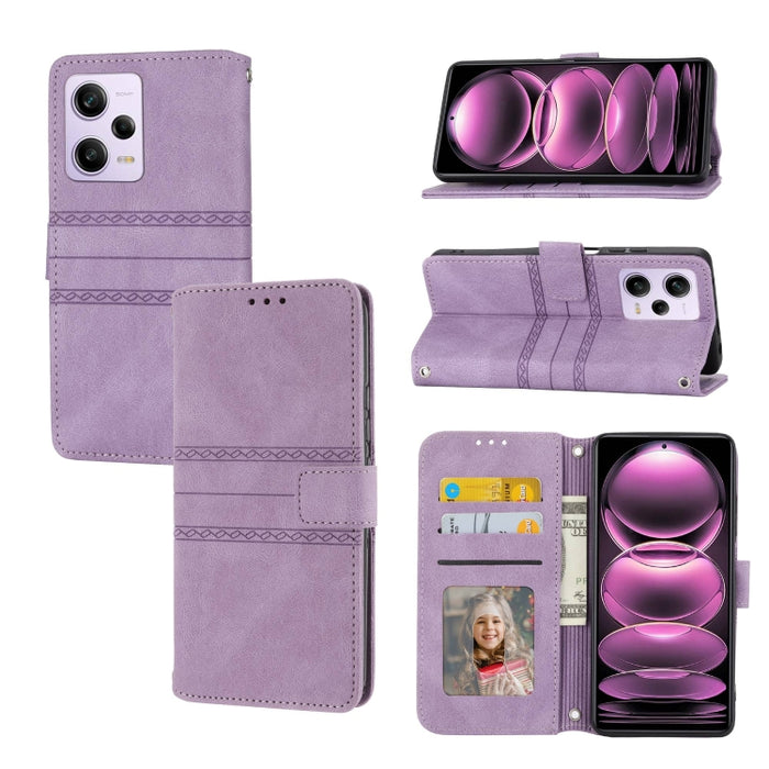 Estuche para teléfono de cuero con rayas en relieve, For Motorola Moto G Play 5G, For Motorola Moto G Stylus 5G 2023, For Xiaomi Redmi Note 12 5G Global, For Xiaomi Redmi Note 12 Pro 5G Global, For Redmi Note 12 Pro+ 5G Global                          ...