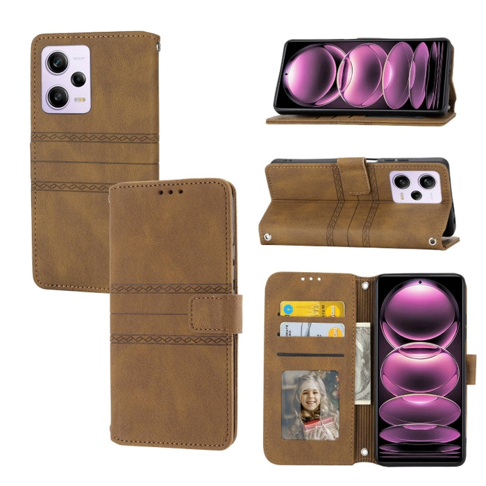 Estuche para teléfono de cuero con rayas en relieve, For Motorola Moto G Play 5G, For Motorola Moto G Stylus 5G 2023, For Xiaomi Redmi Note 12 5G Global, For Xiaomi Redmi Note 12 Pro 5G Global, For Redmi Note 12 Pro+ 5G Global                          ...