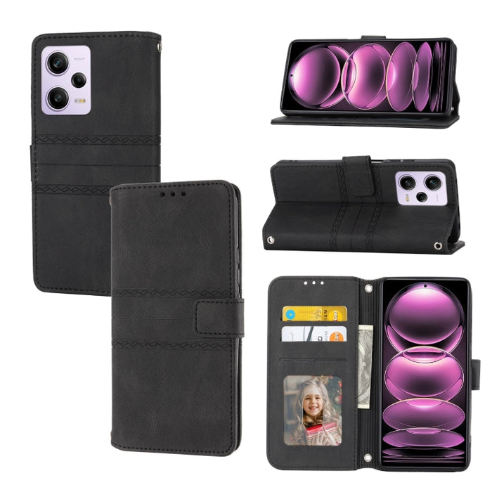 Estuche para teléfono de cuero con rayas en relieve, For Motorola Moto G Play 5G, For Motorola Moto G Stylus 5G 2023, For Xiaomi Redmi Note 12 5G Global, For Xiaomi Redmi Note 12 Pro 5G Global, For Redmi Note 12 Pro+ 5G Global                          ...