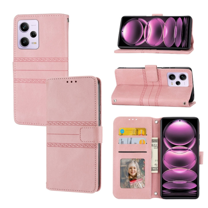 Estuche para teléfono de cuero con rayas en relieve, For Motorola Moto G Play 5G, For Motorola Moto G Stylus 5G 2023, For Xiaomi Redmi Note 12 5G Global, For Xiaomi Redmi Note 12 Pro 5G Global, For Redmi Note 12 Pro+ 5G Global                          ...
