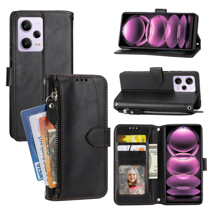 Estuche para teléfono de cuero con cremallera de piel de aceite, For Redmi Note 12 5G Global, For Redmi Note 12 Pro 5G Global, For Redmi Note 12 Pro+ Global, For Redmi Note 12 4G Global, For Xiaomi Redmi 12C, For Samsung Galaxy S23 5G                  ...