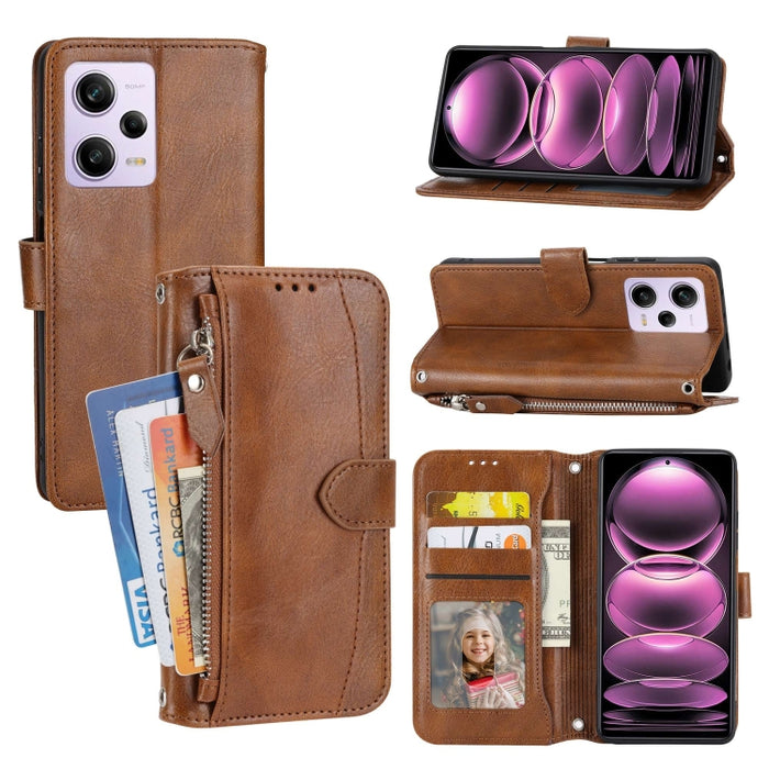Estuche para teléfono de cuero con cremallera de piel de aceite, For Redmi Note 12 5G Global, For Redmi Note 12 Pro 5G Global, For Redmi Note 12 Pro+ Global, For Redmi Note 12 4G Global, For Xiaomi Redmi 12C, For Samsung Galaxy S23 5G                  ...